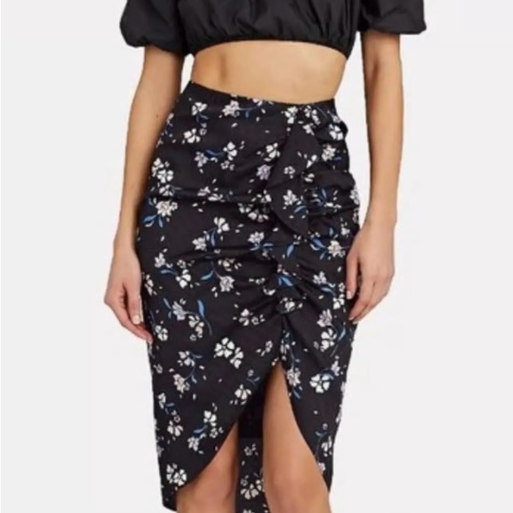 Veronica Beard Black Floral Asymmetrical Ruched Skirt